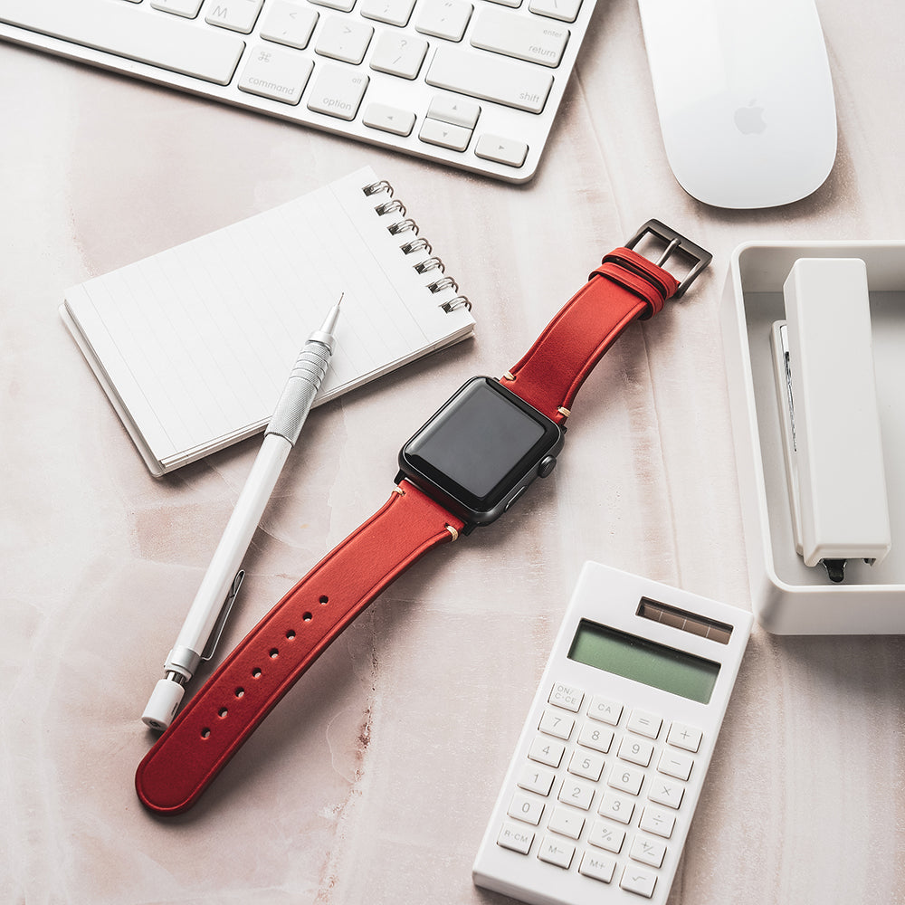D7 Italian Buttero Leather Strap for Apple Watch SE / Series 1-9 38/40/41mm (Red)