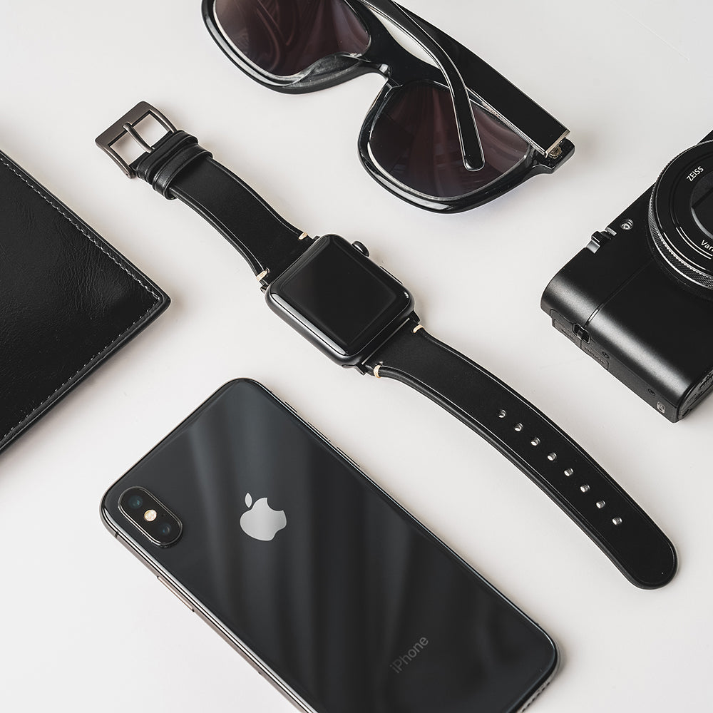 D7 Italian Buttero Leather Strap for Apple Watch SE, ULTRA 2, Series 1-9 42/44/45/49mm (Black)