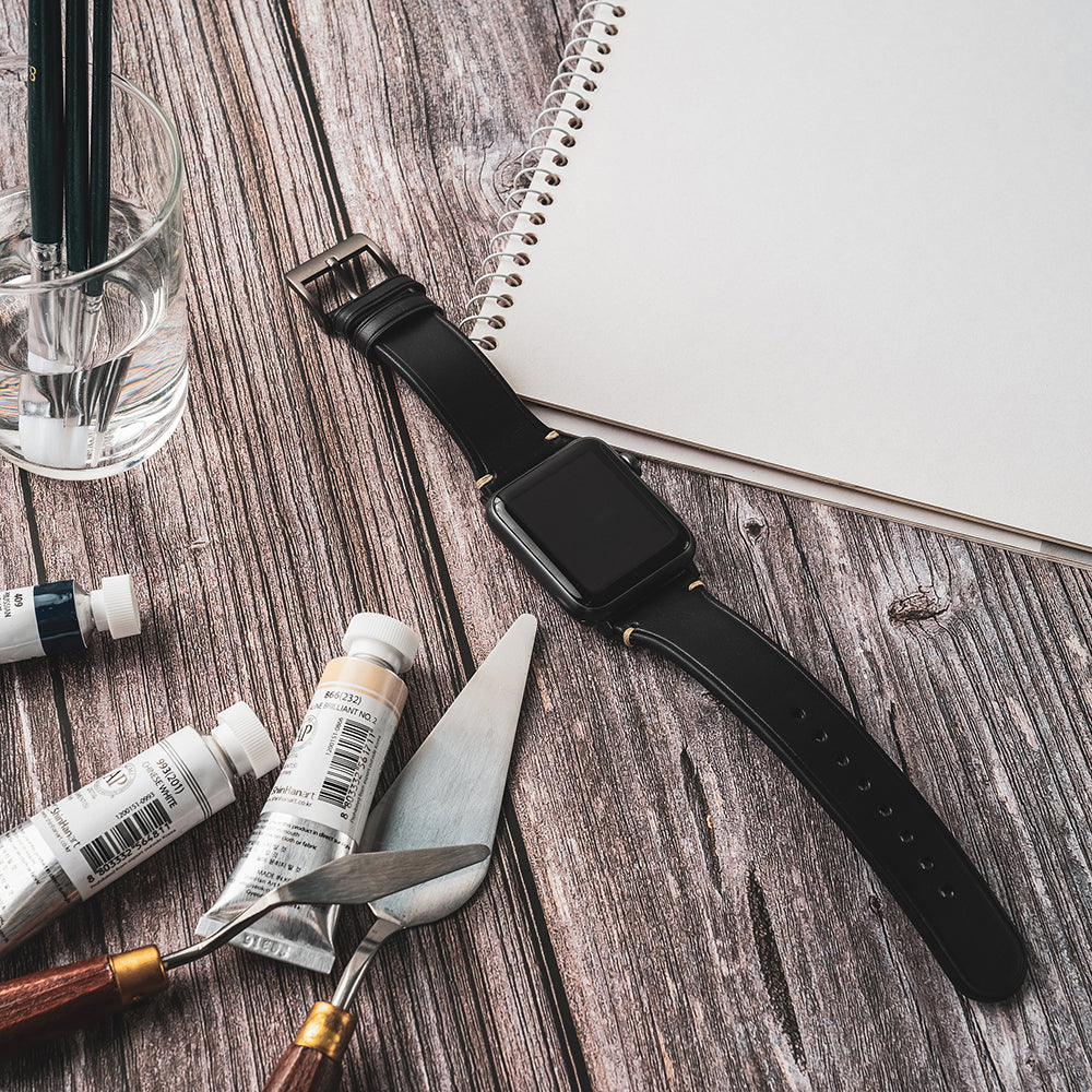 D7 Italian Buttero Leather Strap for Apple Watch SE / Series 1-9 38/40/41mm (Black)