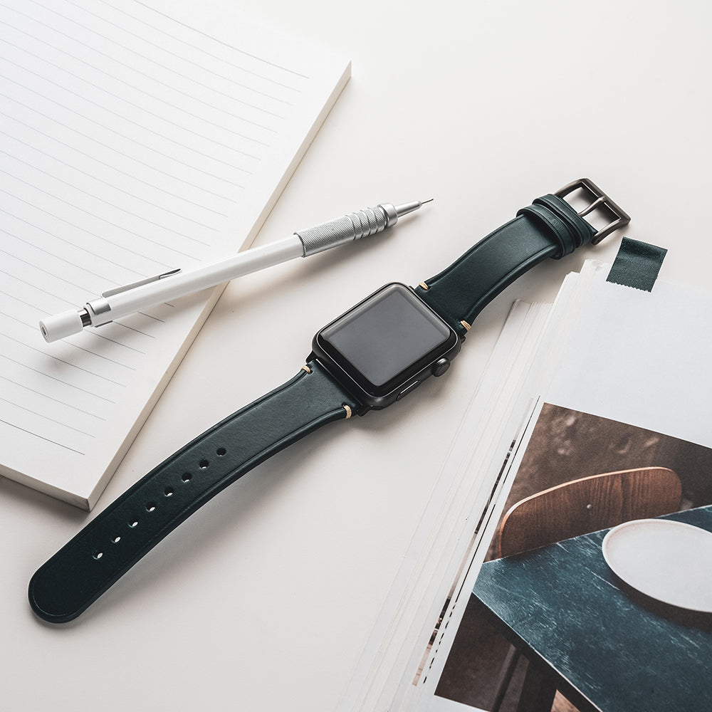 D7 Italian Buttero Leather Strap for Apple Watch SE, ULTRA 2, Series 1-9 42/44/45/49mm (Blue)