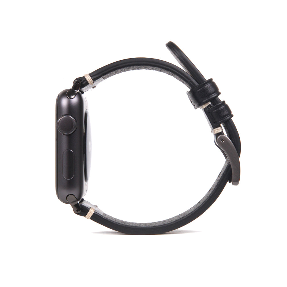D7 Italian Buttero Leather Strap for Apple Watch SE / Series 1-9 38/40/41mm (Black)