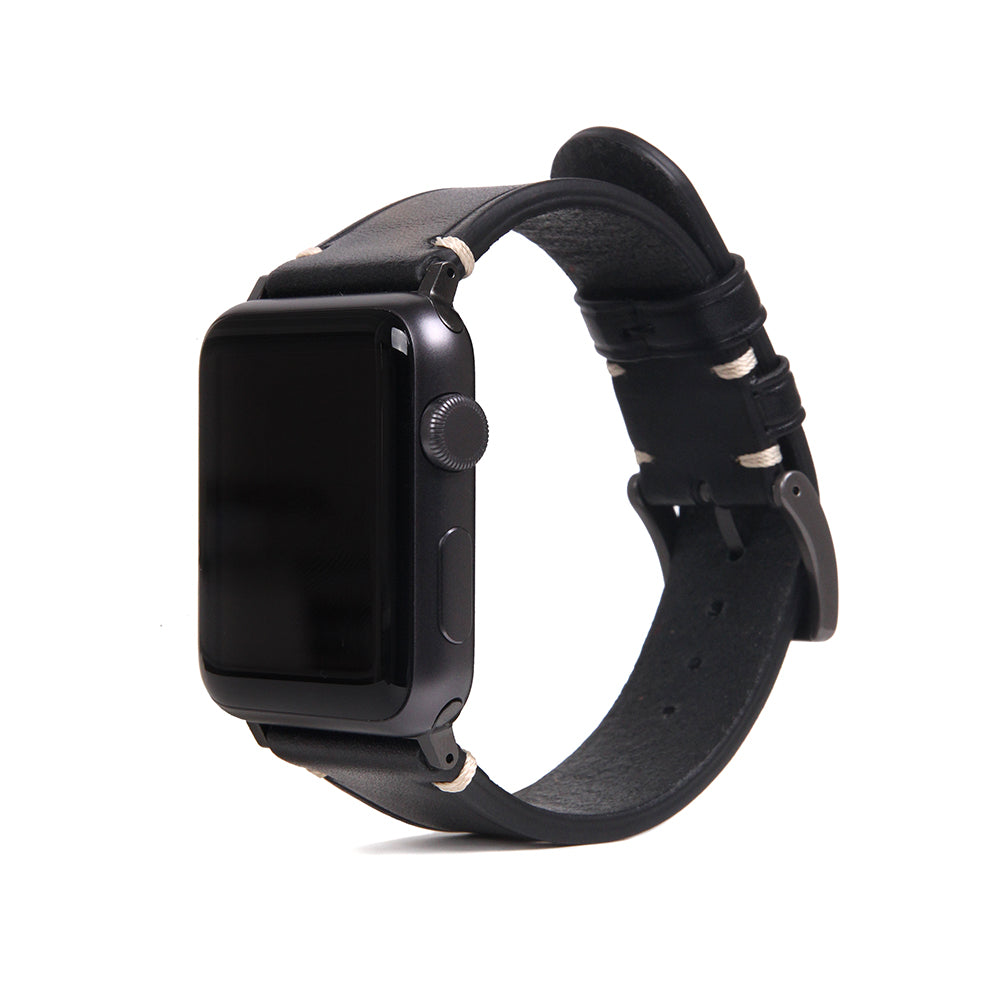 D7 Italian Buttero Leather Strap for Apple Watch SE / Series 1-9 38/40/41mm (Black)