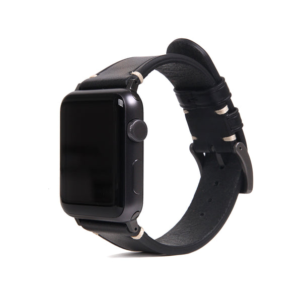 D7 Italian Buttero Leather Strap for Apple Watch SE, ULTRA 2, Series 1-9 42/44/45/49mm (Black)