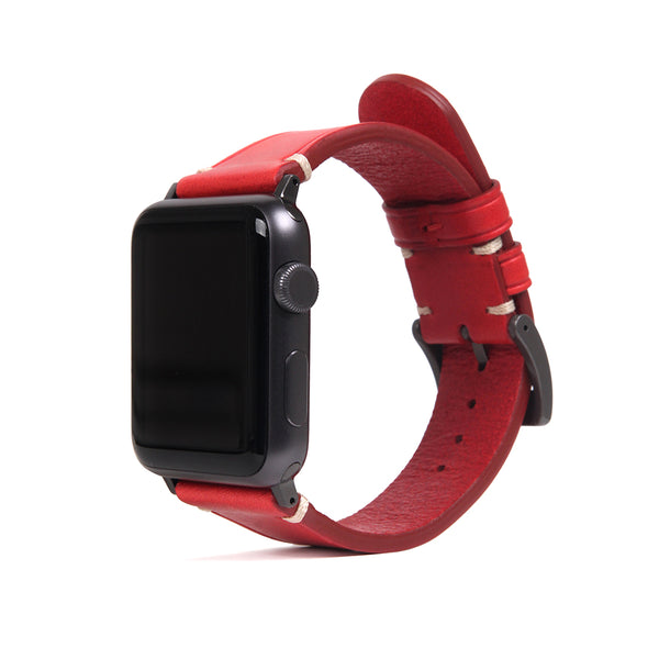 D7 Italian Buttero Leather Strap for Apple Watch SE, ULTRA 2, Series 1-9 42/44/45/49mm (Red)
