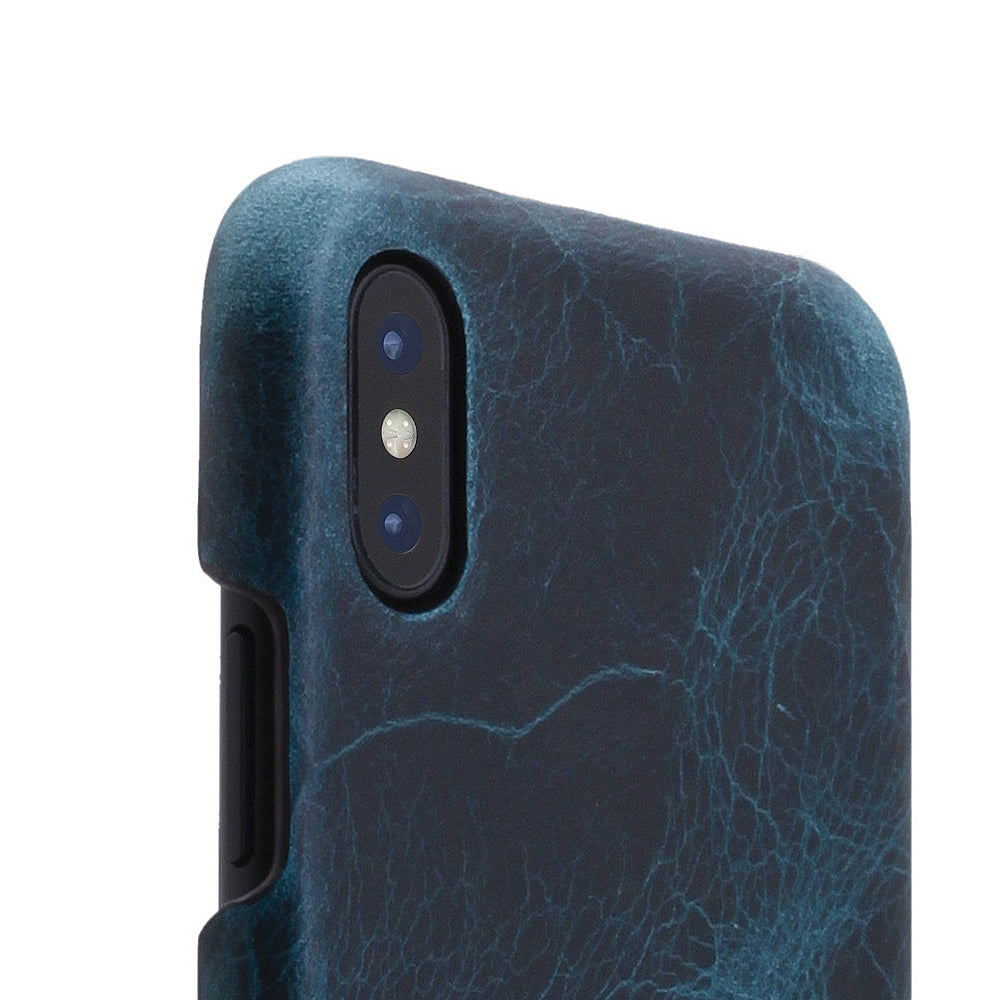 D7 Italian Wax Leather Back Case for iPhone X / XS Blue