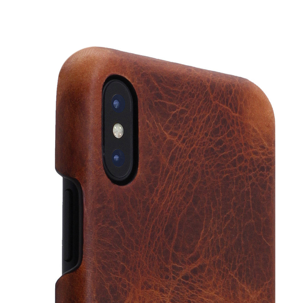 D7 Italian Wax Leather Back Case for iPhone X / XS Brown