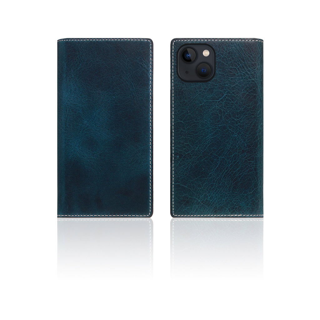 D7 Italian Wax Leather Diary Case for iPhone 13 (Blue)