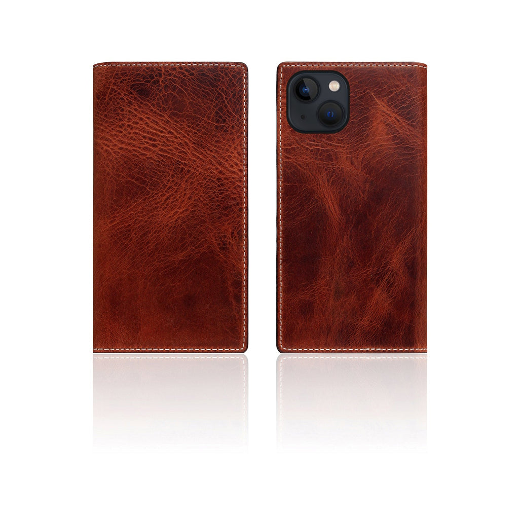 D7 Italian Wax Leather Diary Case for iPhone 14 (Brown)