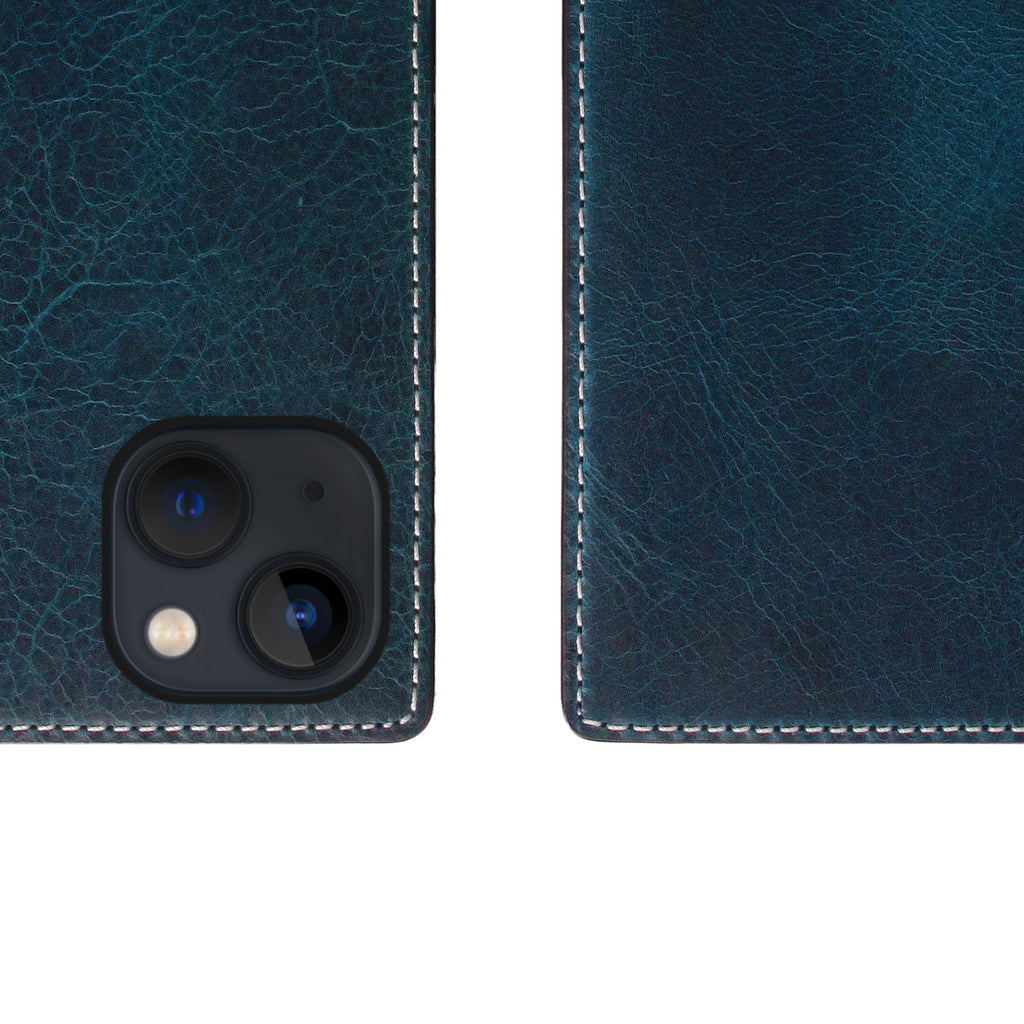 D7 Italian Wax Leather Diary Case for iPhone 14 (Blue)