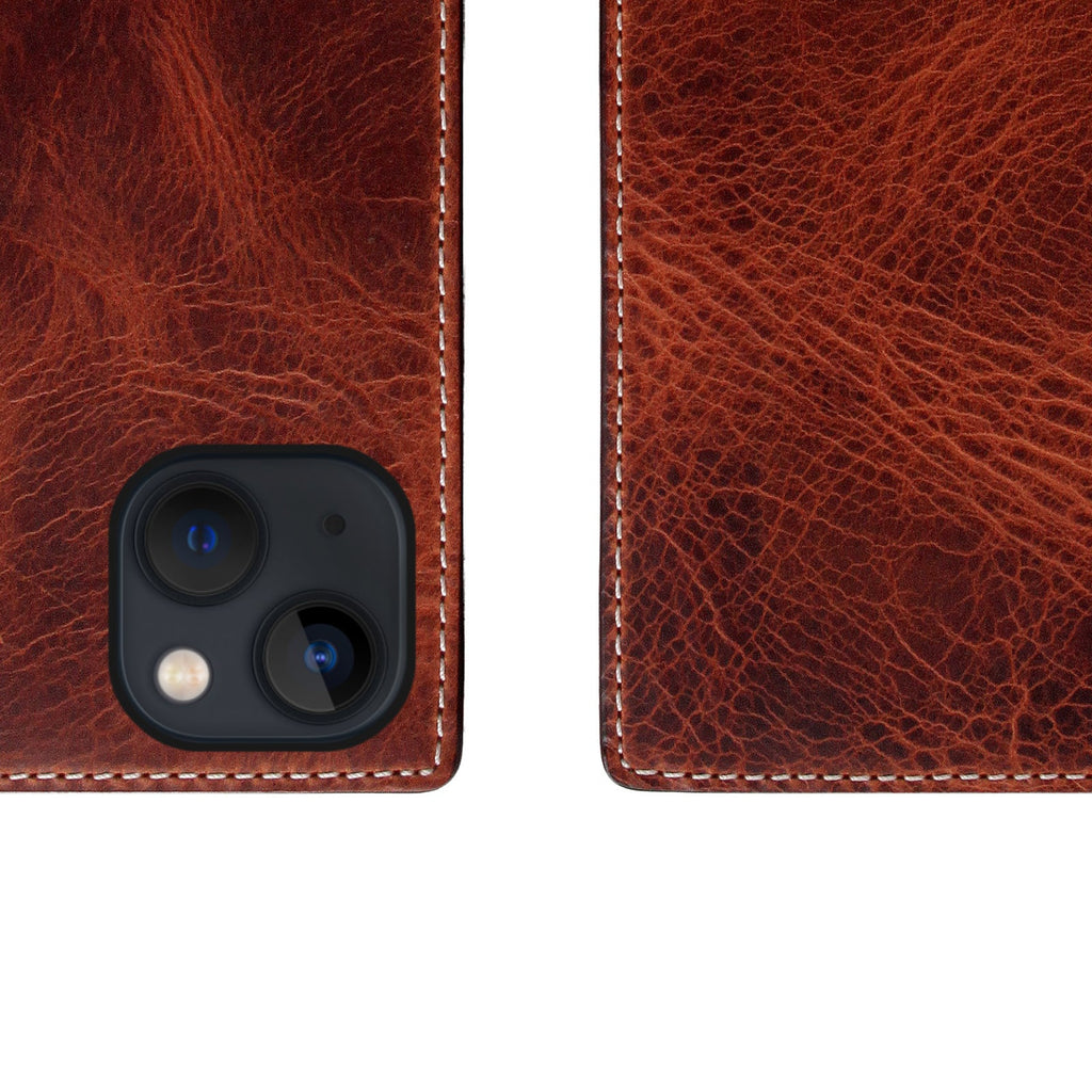 D7 Italian Wax Leather Diary Case for iPhone 14 (Brown)