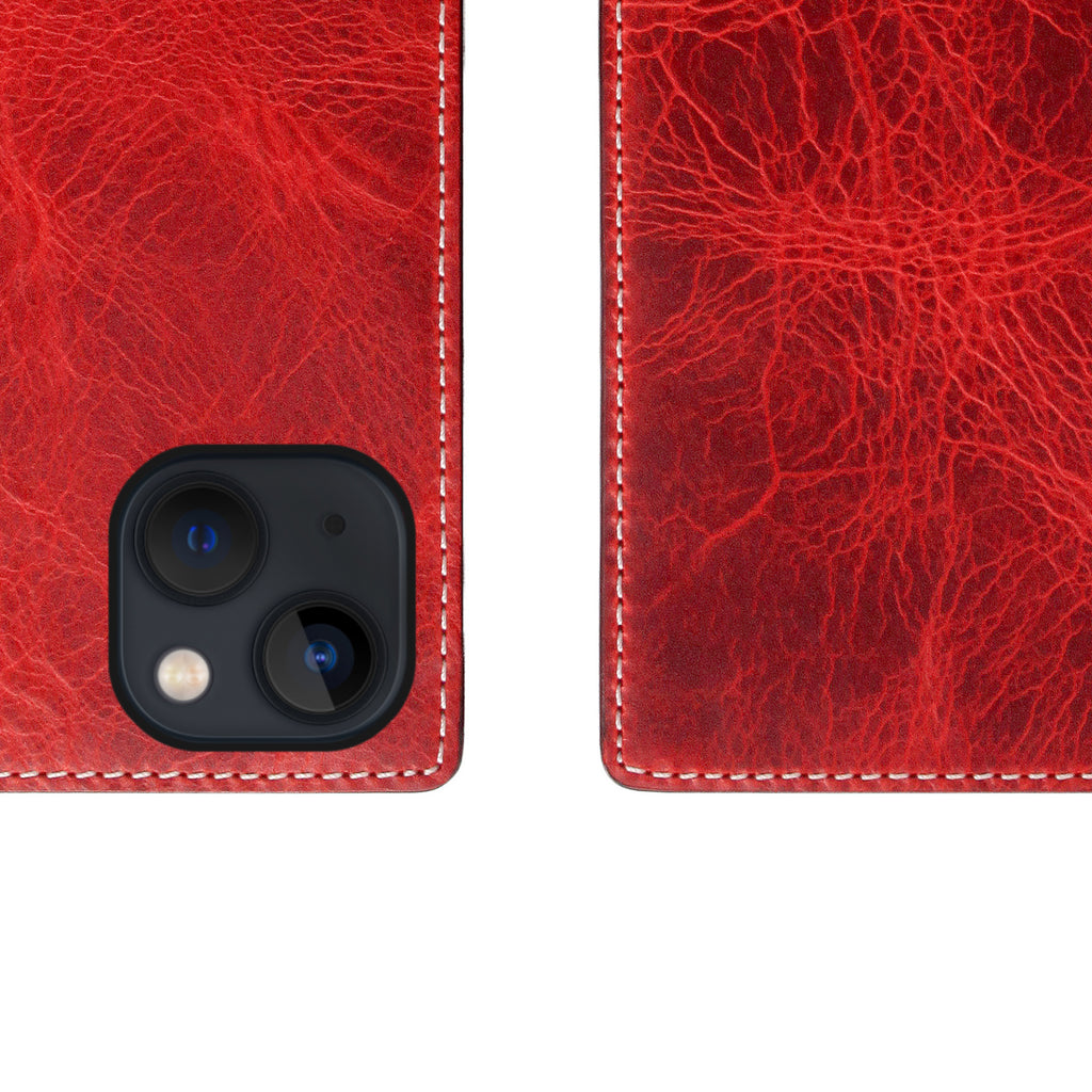 D7 Italian Wax Leather Diary Case for iPhone 13 (Red)