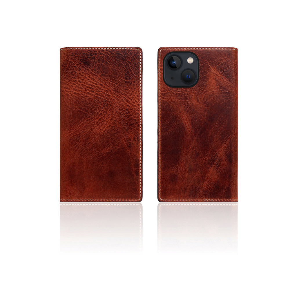 D7 Italian Wax Leather Diary Case for iPhone 13 mini (Brown)