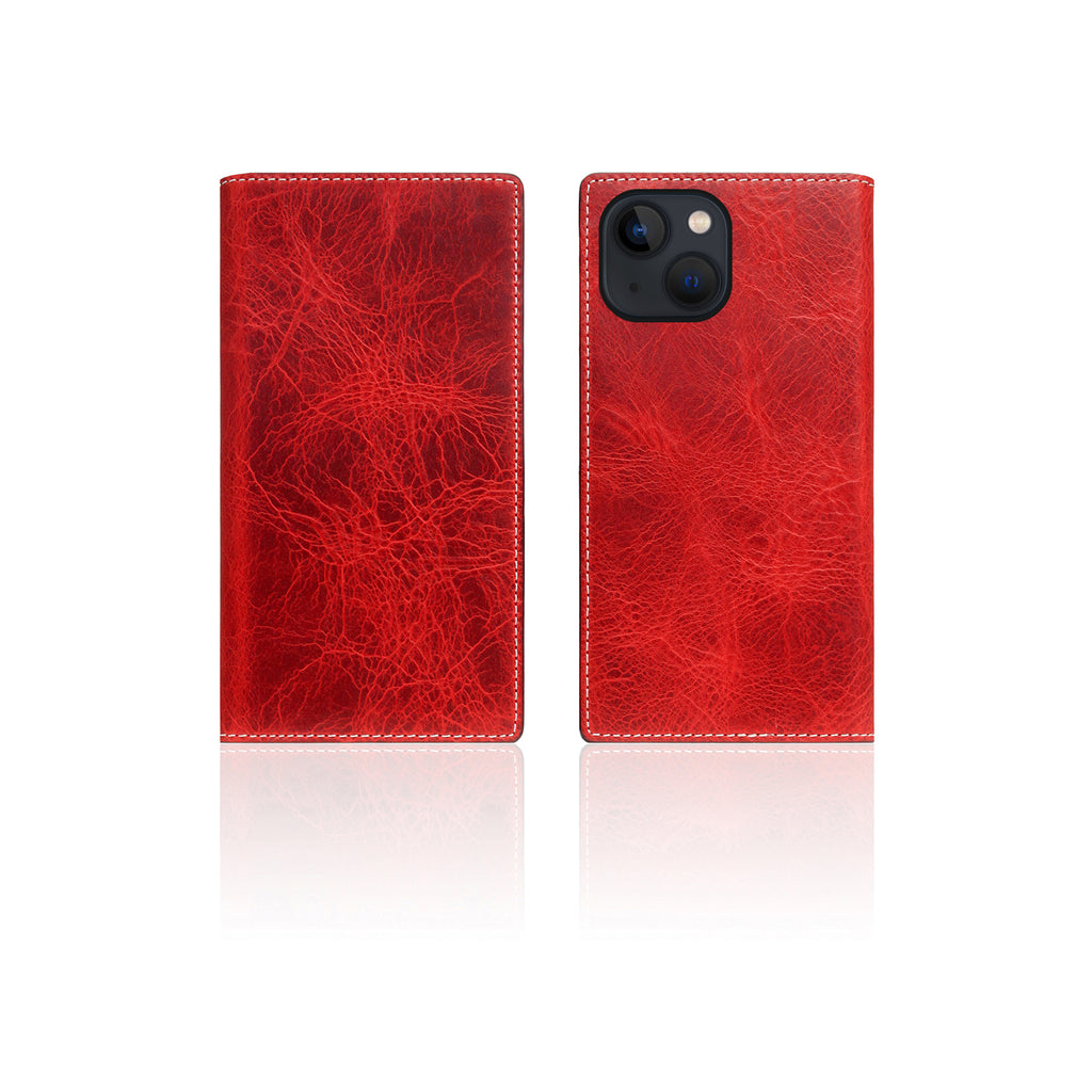 D7 Italian Wax Leather Diary Case for iPhone 13 mini (Red)