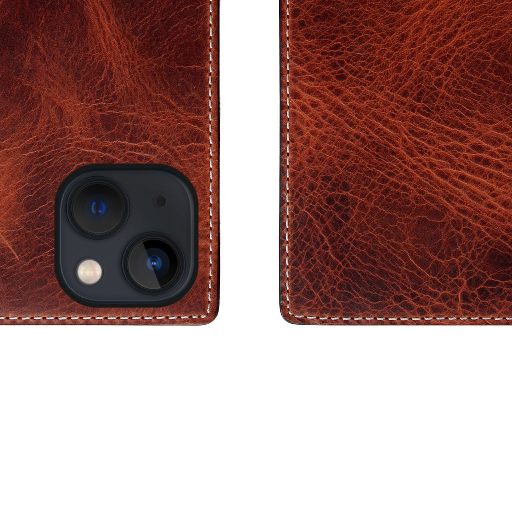D7 Italian Wax Leather Diary Case for iPhone 13 mini (Brown)