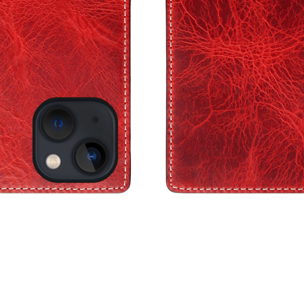 D7 Italian Wax Leather Diary Case for iPhone 13 mini (Red)