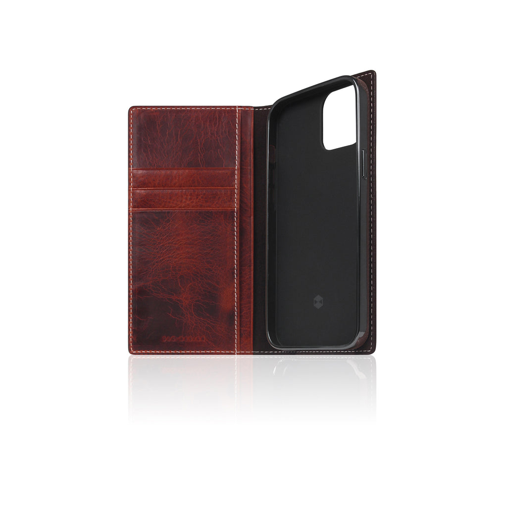 D7 Italian Wax Leather Diary Case for iPhone 13 mini (Brown)