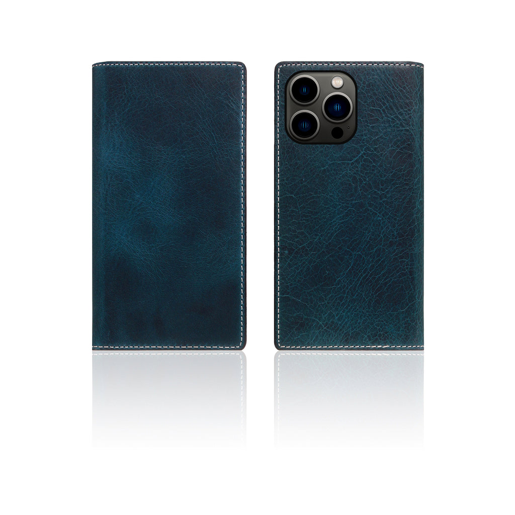 D7 Italian Wax Leather Diary Case for iPhone 13 Pro (Blue)