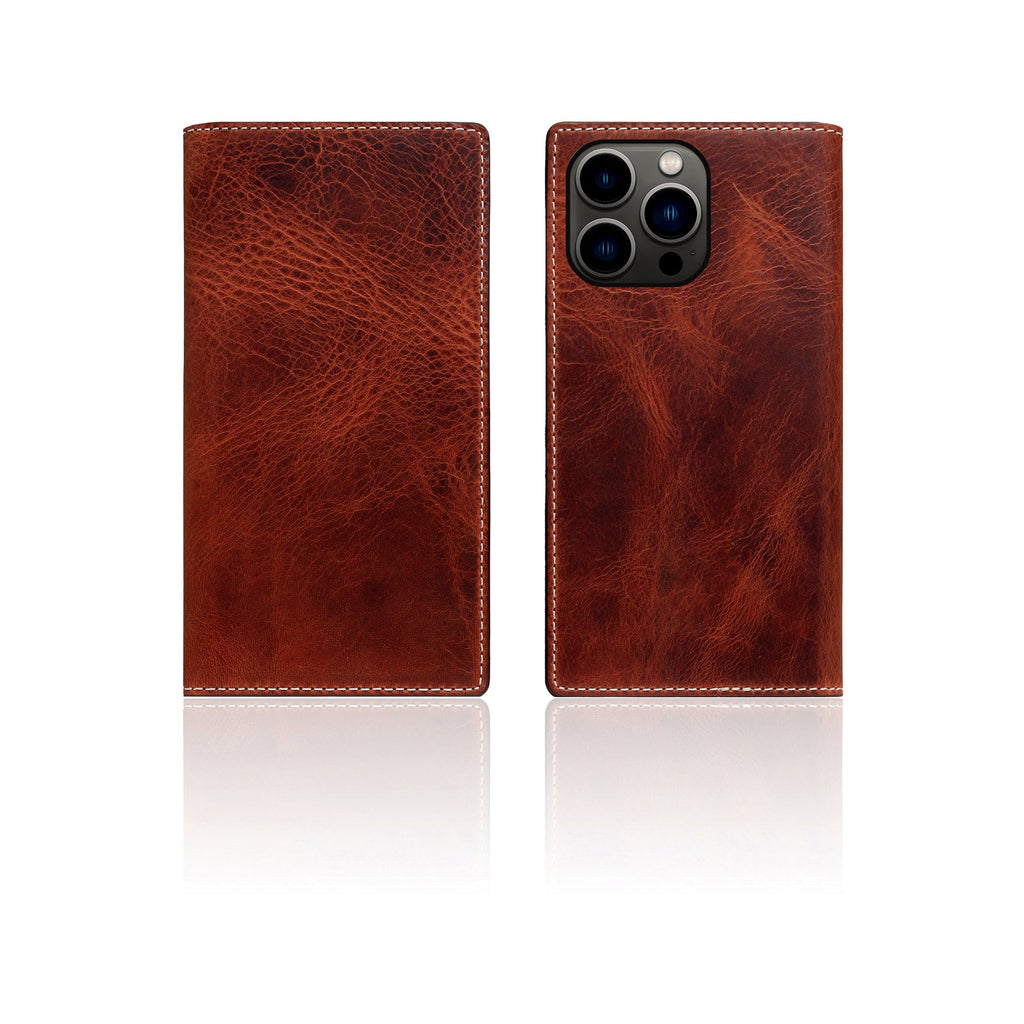 D7 Italian Wax Leather Diary Case for iPhone 14 Pro (Brown)