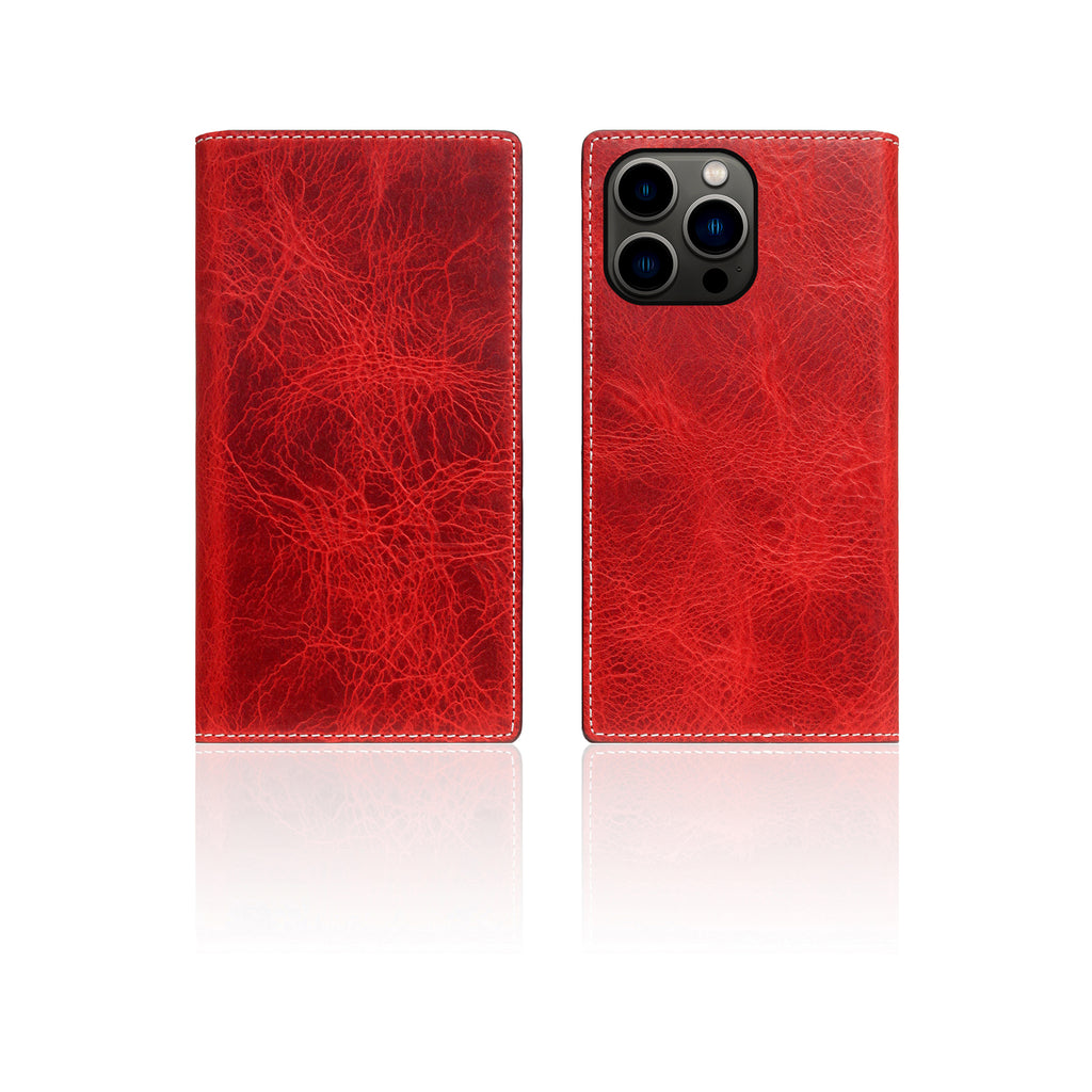 D7 Italian Wax Leather Diary Case for iPhone 13 Pro (Red)