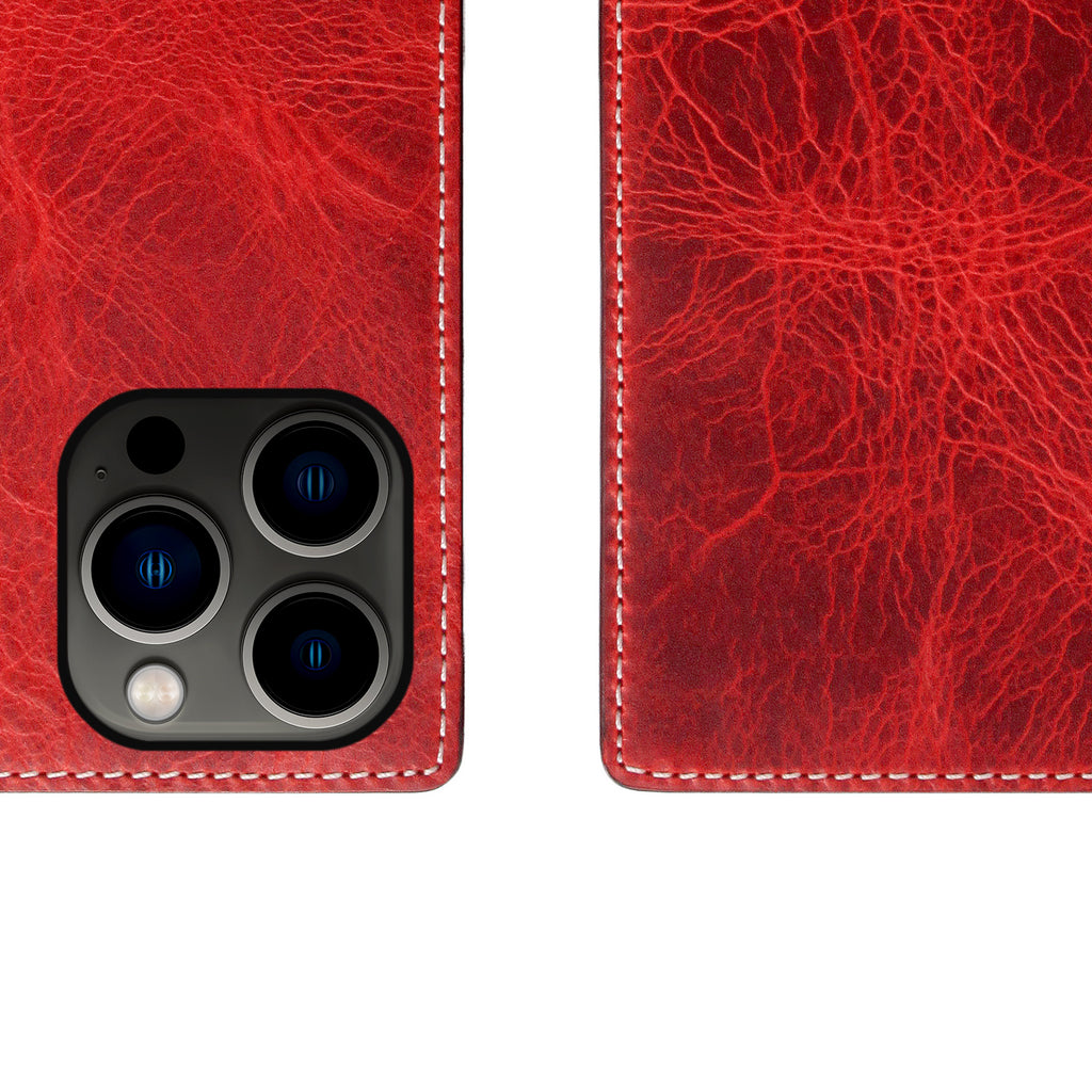 D7 Italian Wax Leather Diary Case for iPhone 13 Pro (Red)