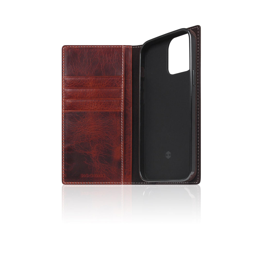 D7 Italian Wax Leather Diary Case for iPhone 14 Pro (Brown)