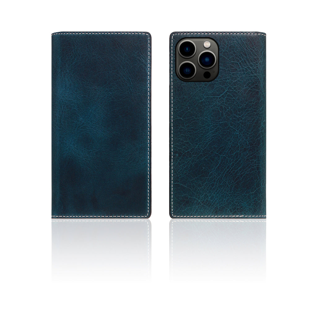 D7 Italian Wax Leather Diary Case for iPhone 13 Pro Max (Blue)