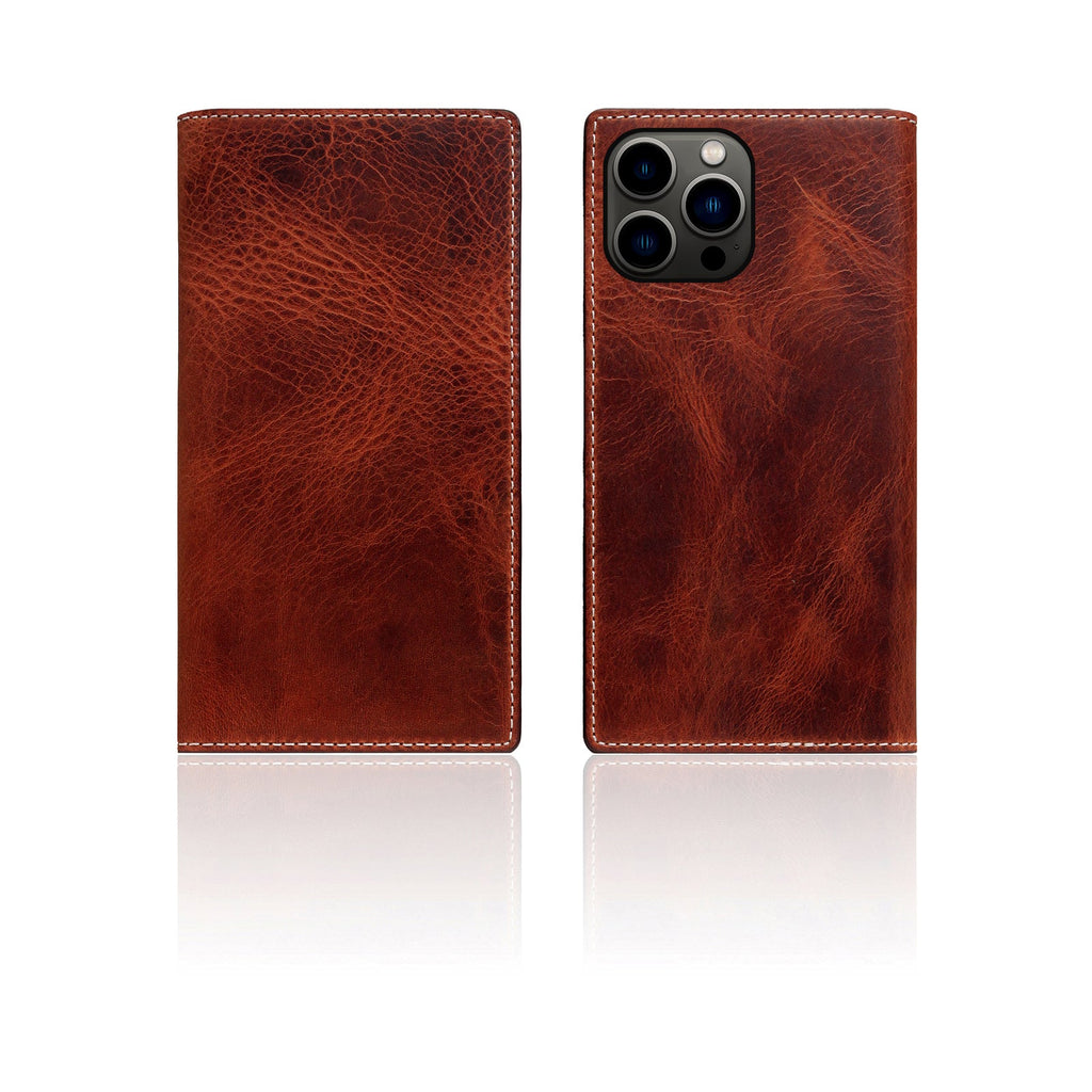 D7 Italian Wax Leather Diary Case for iPhone 14 Pro Max (Brown)