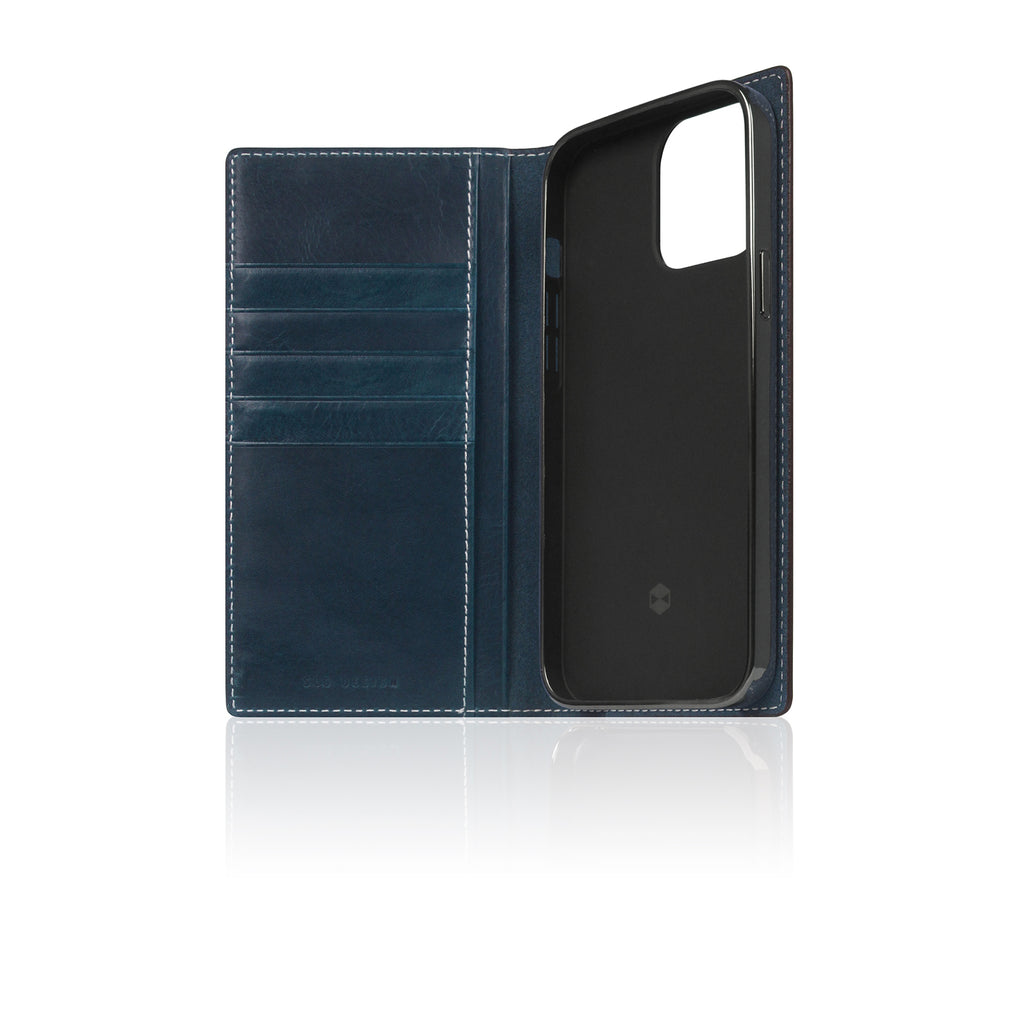 D7 Italian Wax Leather Diary Case for iPhone 13 Pro Max (Blue)