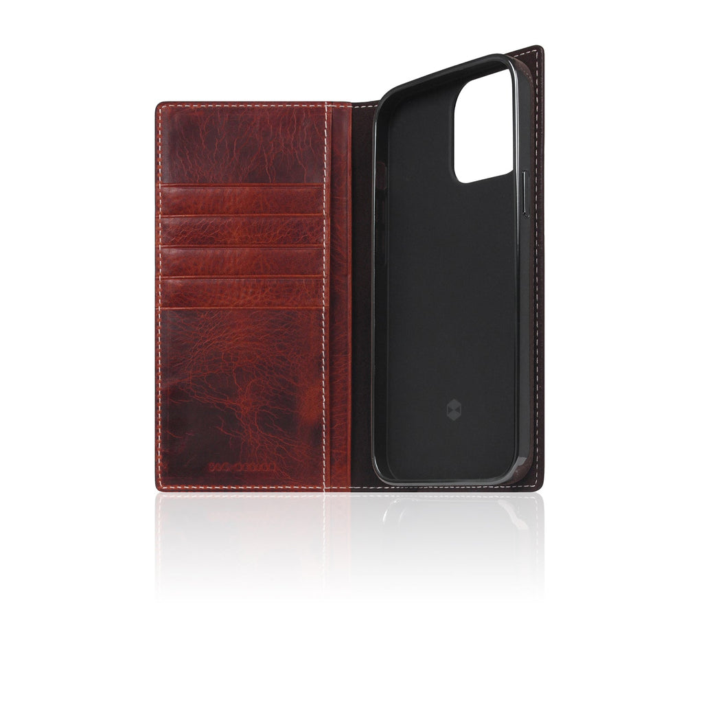 D7 Italian Wax Leather Diary Case for iPhone 14 Pro Max (Brown)