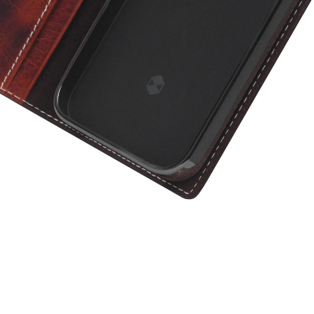 D7 Italian Wax Leather Diary Case for iPhone 13 Pro Max (Brown)