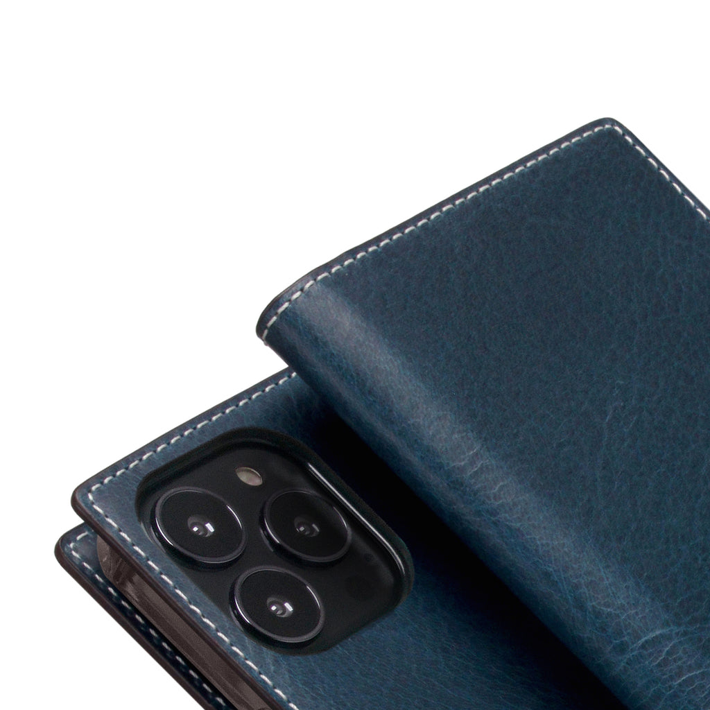 D7 Italian Wax Leather Diary Case for iPhone 13 Pro Max (Blue)