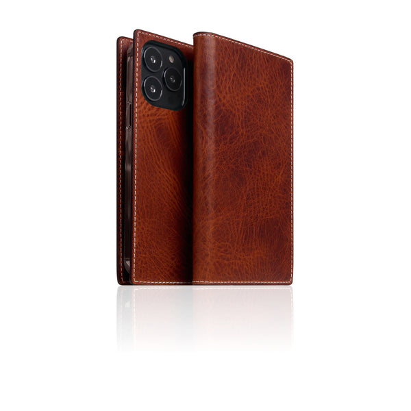 D7 Italian Wax Leather Diary Case for iPhone 13 Pro (Brown)