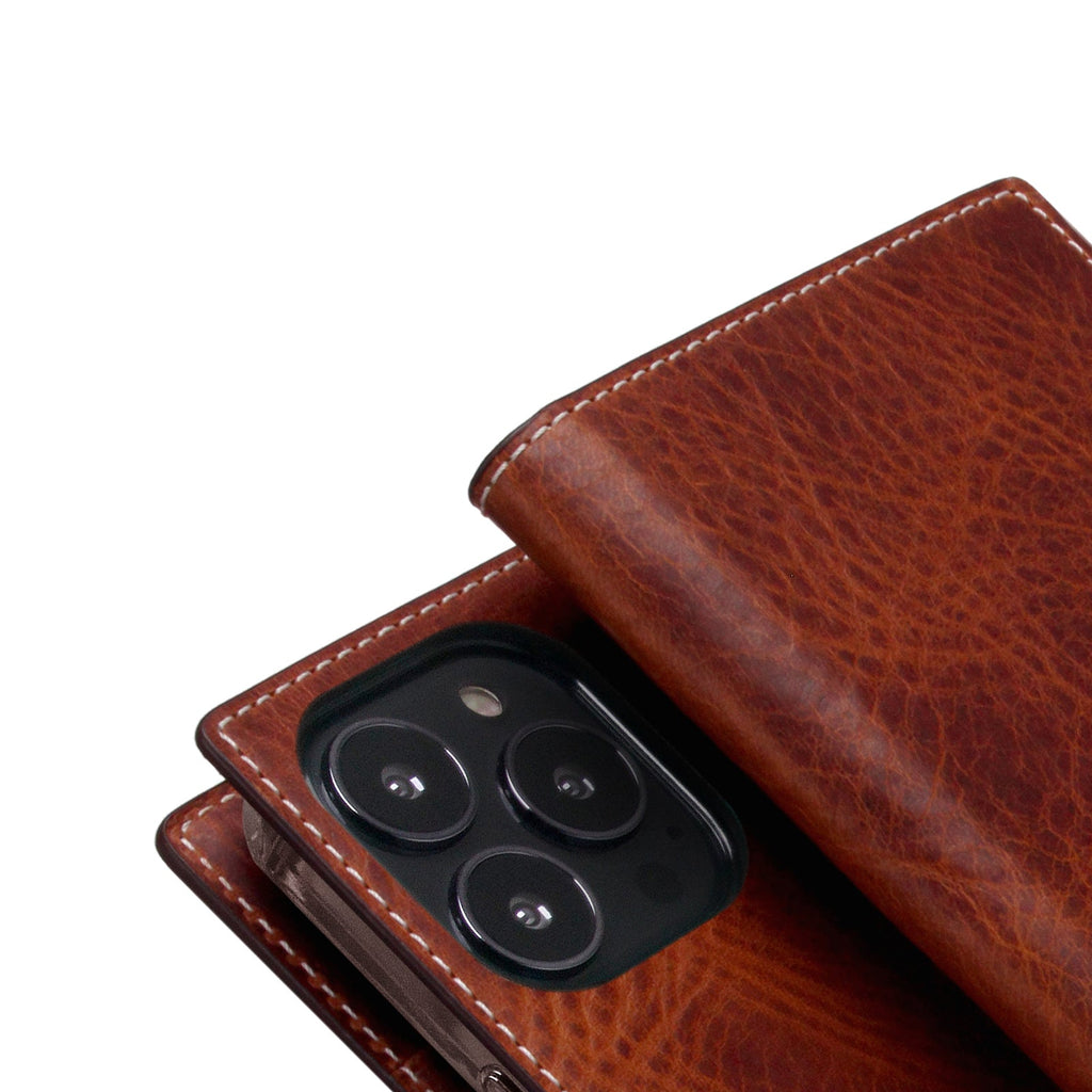 D7 Italian Wax Leather Diary Case for iPhone 14 Pro (Brown)