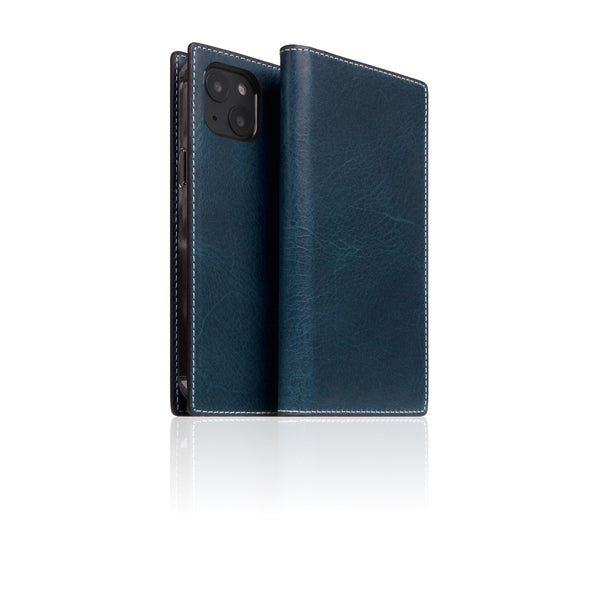 D7 Italian Wax Leather Diary Case for iPhone 13 (Blue)