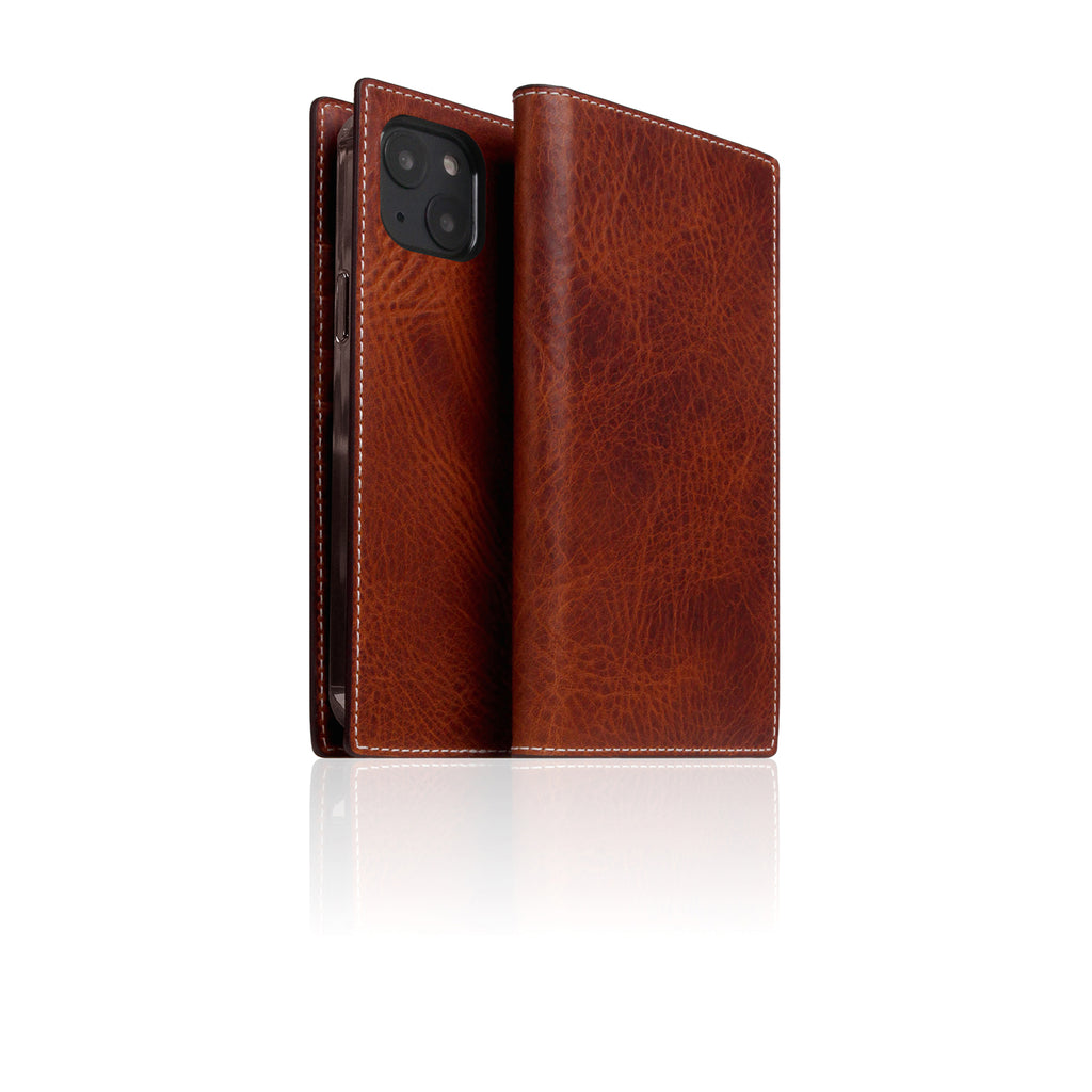 D7 Italian Wax Leather Diary Case for iPhone 13 (Brown)