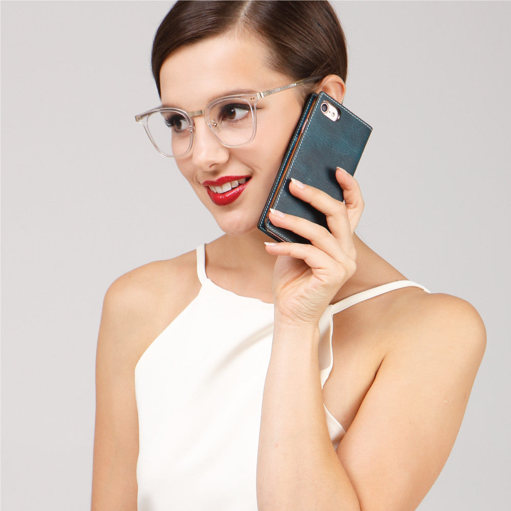 D7 Italian Wax Leather Case for iPhone 8 / 7 Blue