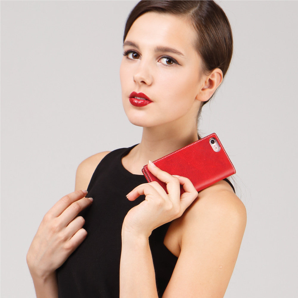 D7 Italian Wax Leather Case for iPhone 8 Plus / 7 Plus Red