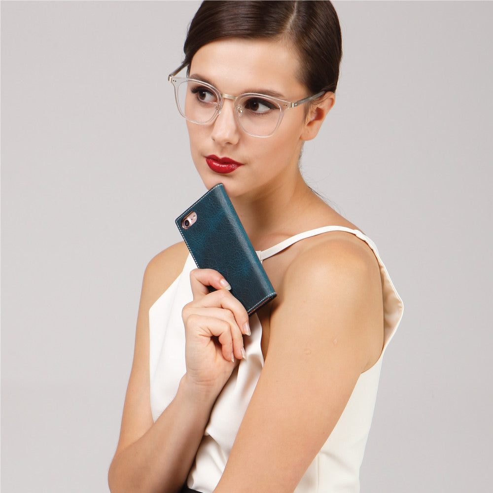 D7 Italian Wax Leather Case for iPhone 8 / 7 Blue