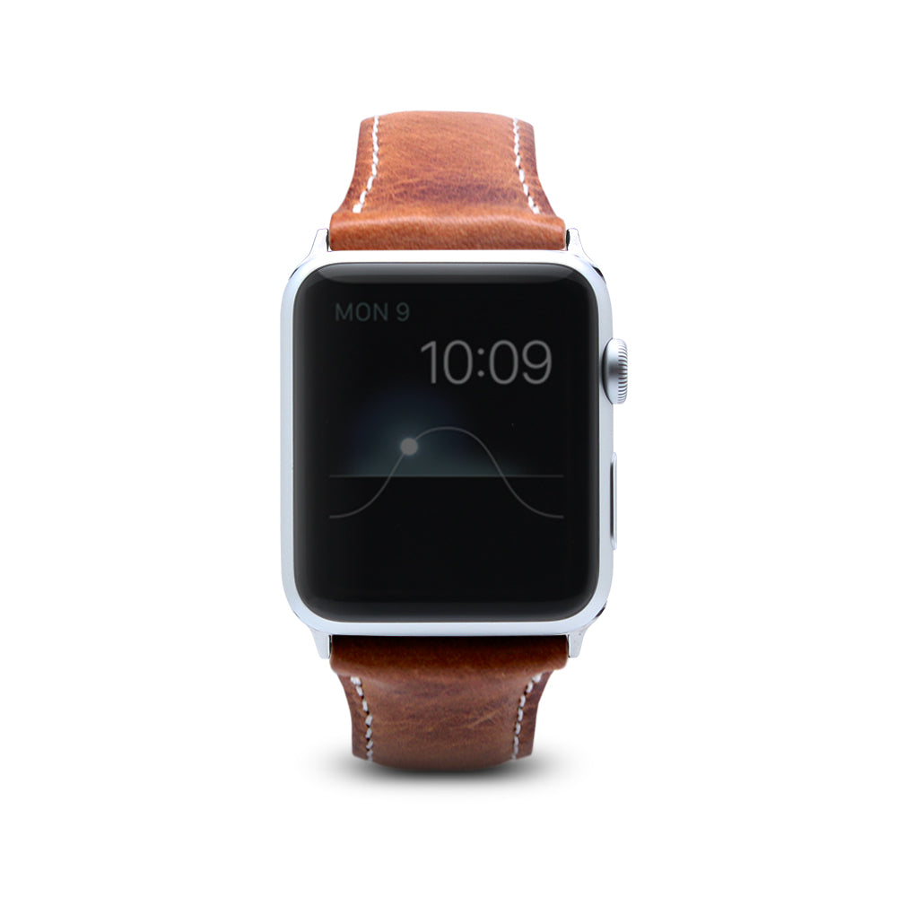 D7 Italian Wax Leather Strap for Apple Watch SE, ULTRA 2, Series 1-9 42/44/45/49mm (Brown)