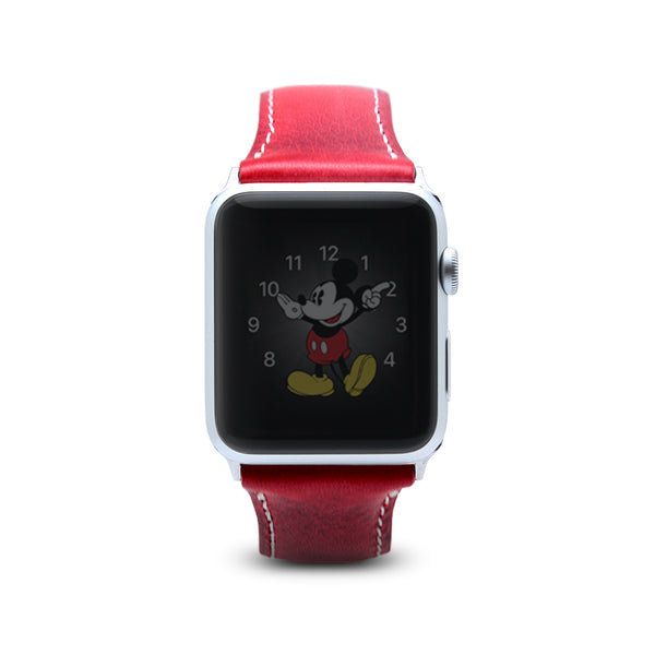 D7 Italian Wax Leather Strap for Apple Watch SE, ULTRA 2, Series 1-9 42/44/45/49mm (Red)