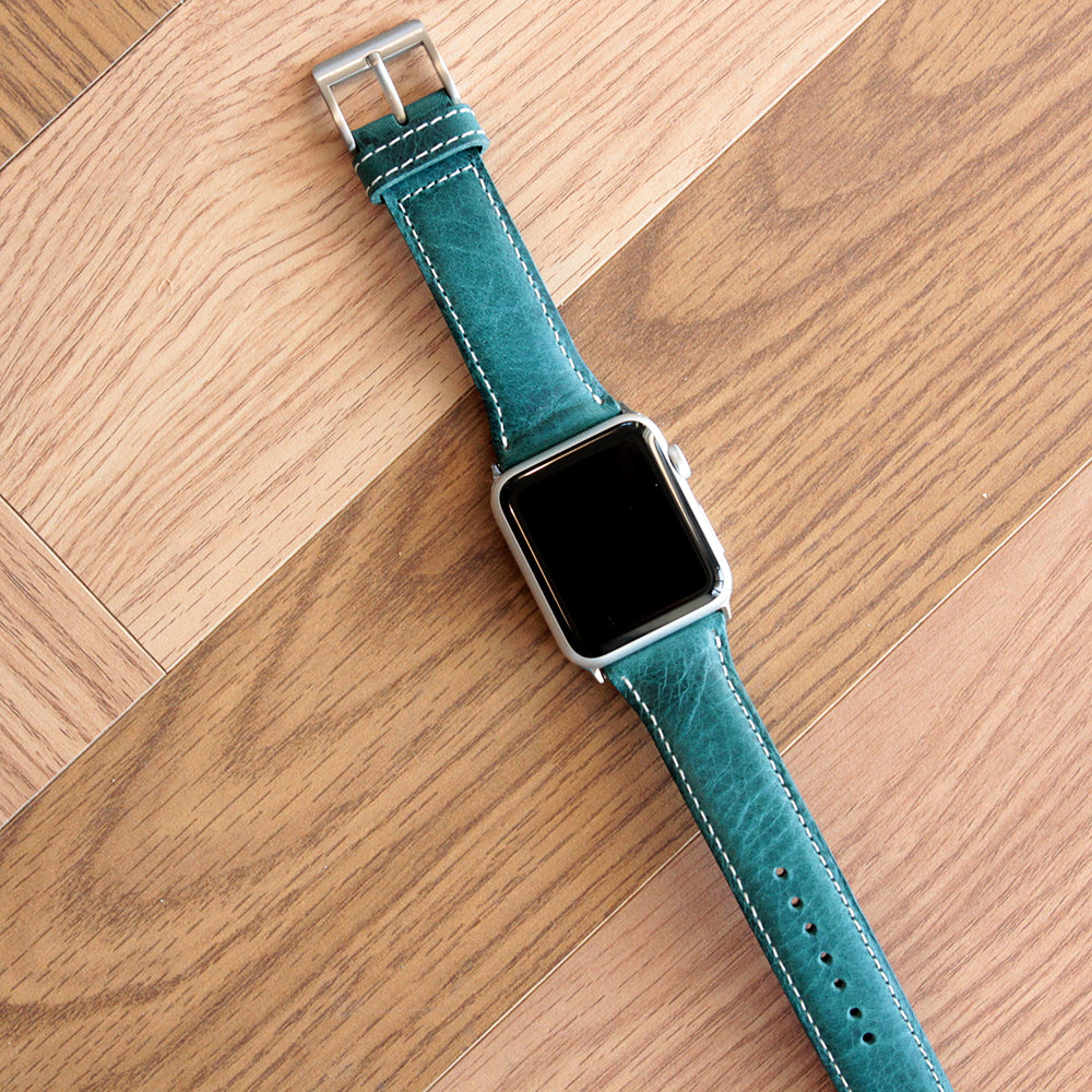 D7 Italian Wax Leather Strap for Apple Watch SE, ULTRA 2, Series 1-9 42/44/45/49mm (Blue)