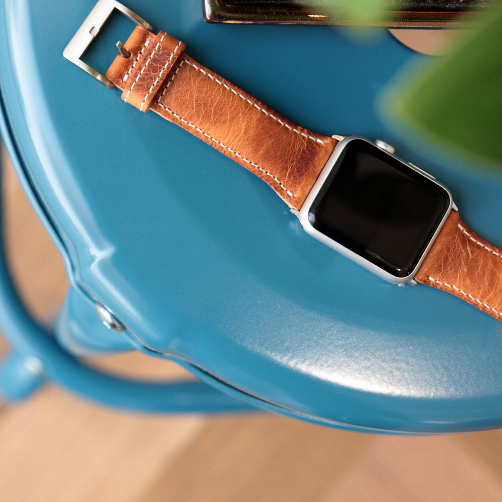 D7 Italian Wax Leather Strap for Apple Watch SE, ULTRA 2, Series 1-9 42/44/45/49mm (Brown)