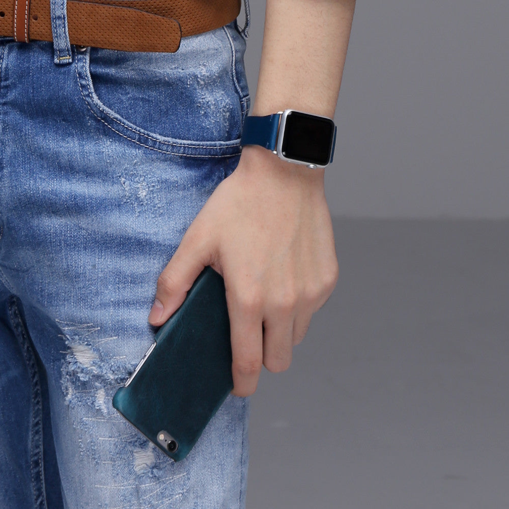 D7 Italian Wax Leather Back Case for iPhone 6/6s Blue