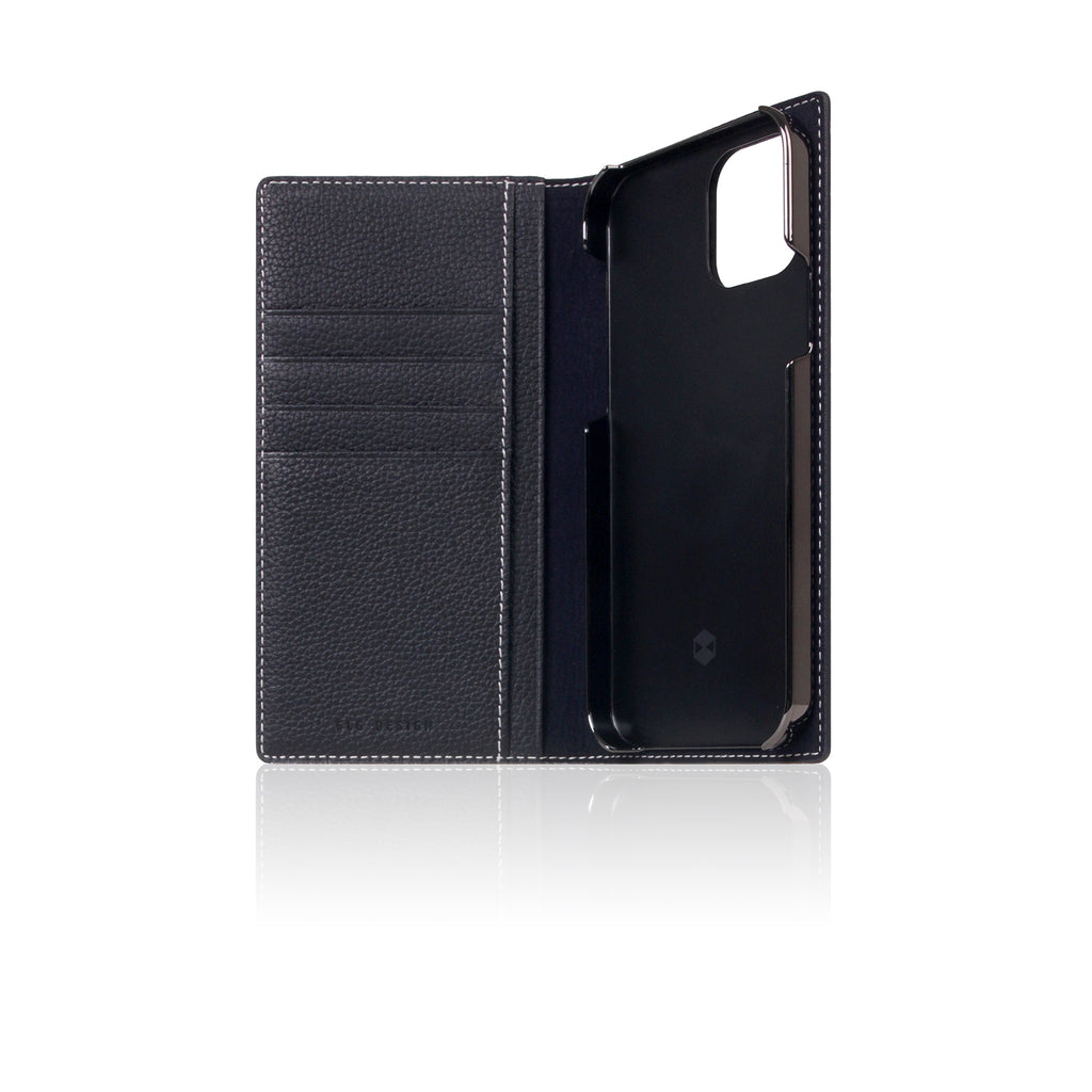 D8 Full Grain Leather Diary Case for iPhone 12 Pro Max (Black Blue)