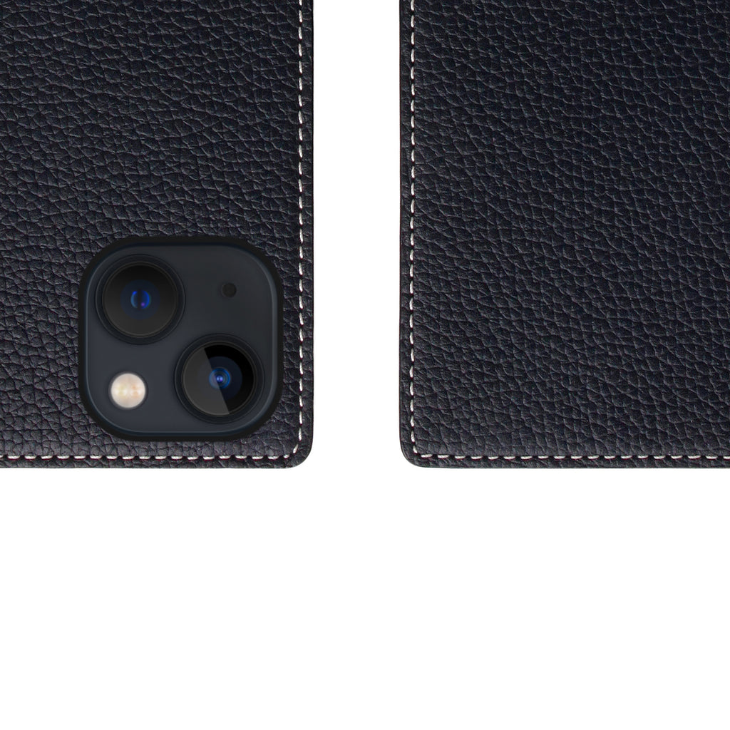 D8 Full Grain Leather Diary Case for iPhone 13 (Black Blue)