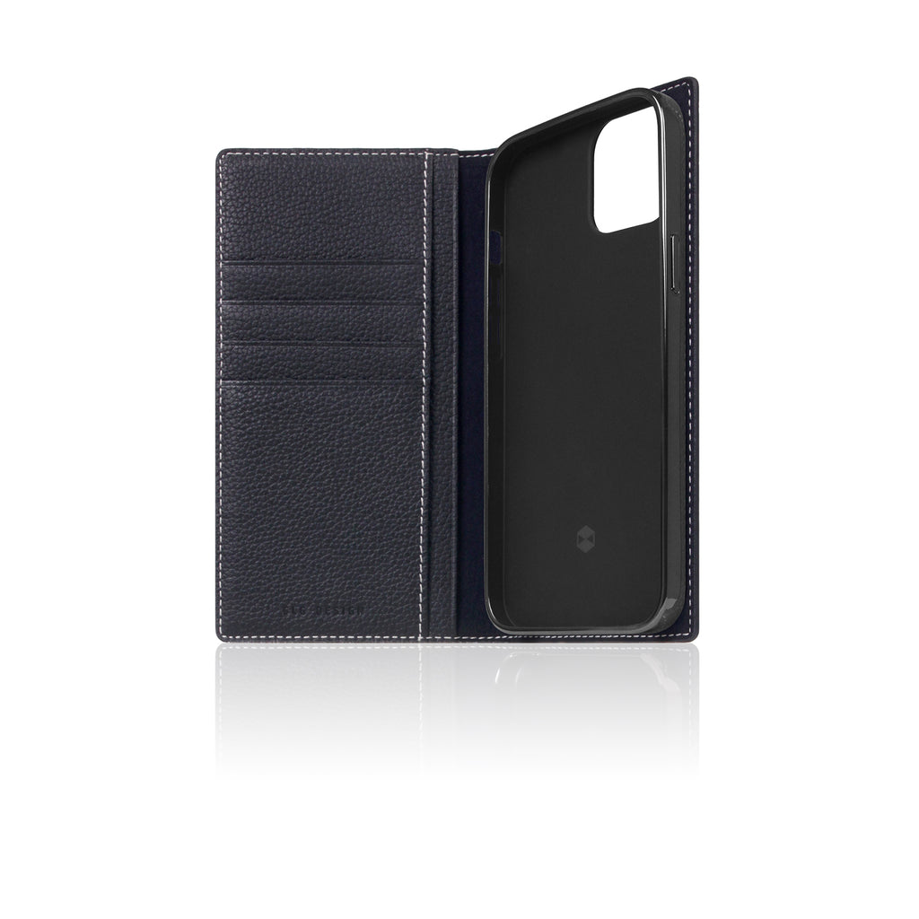 D8 Full Grain Leather Diary Case for iPhone 13 (Black Blue)