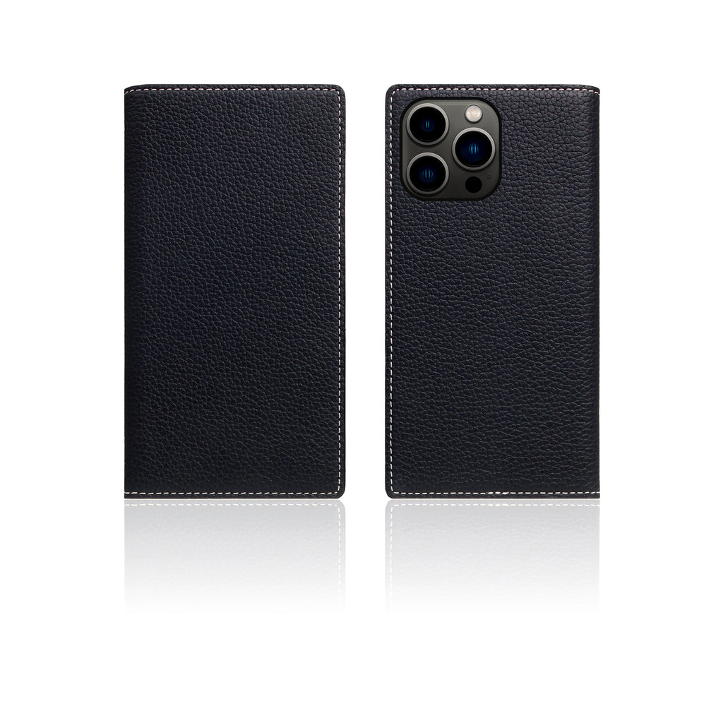 D8 Full Grain Leather Diary Case for iPhone 13 Pro (Black Blue)