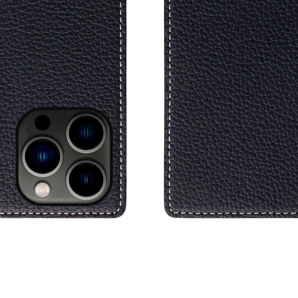 D8 Full Grain Leather Diary Case for iPhone 13 Pro (Black Blue)