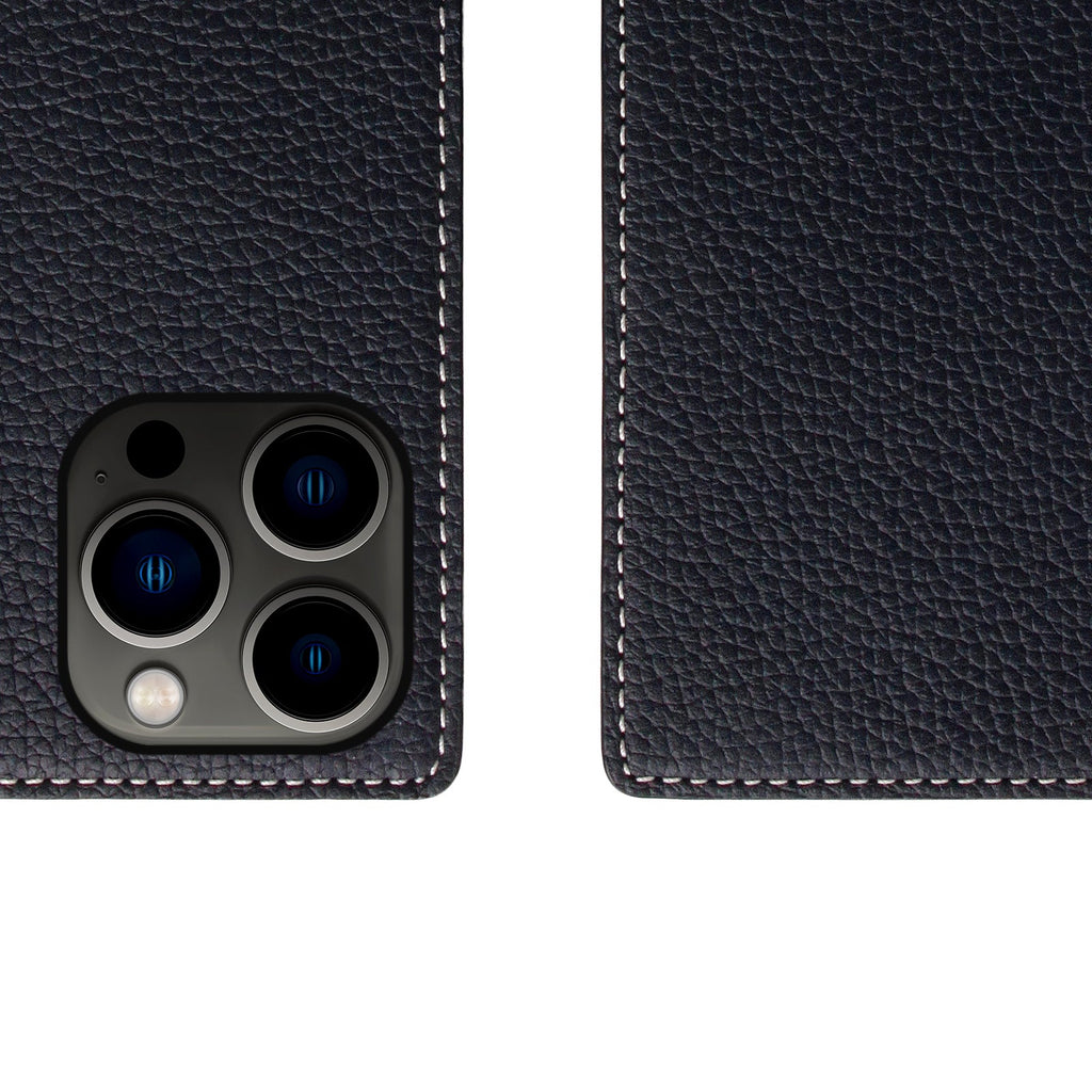 D8 Full Grain Leather Diary Case for iPhone 14 Pro (Black Blue)