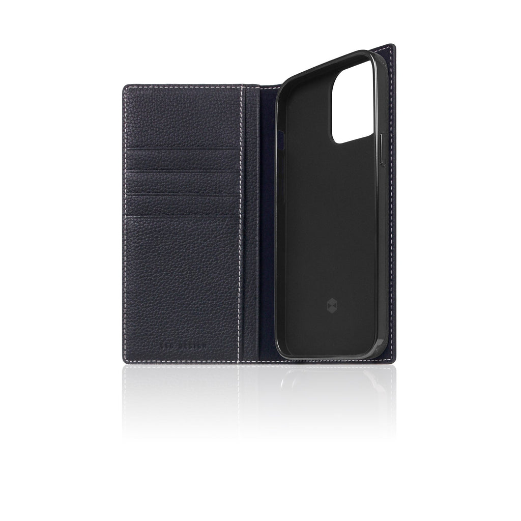 D8 Full Grain Leather Diary Case for iPhone 14 Pro (Black Blue)